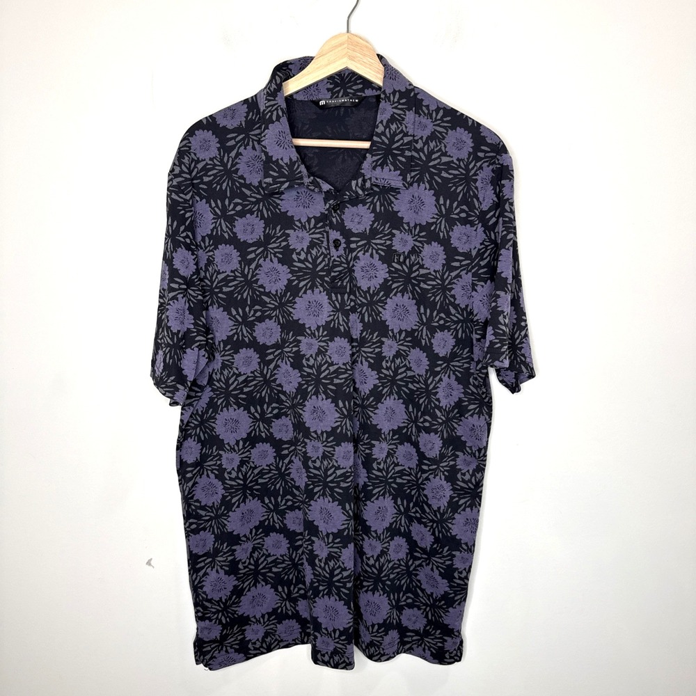 Travis Mathew Golf Polo Performance Shirt Preppy Floral AOP Print Art Men's XXL